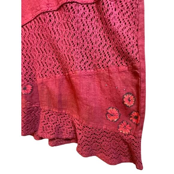 Vtg 90s Y2K Stamp Maxi‎ Dress Long Sleeve Travel Lagenlook Maroon Cottagecore M - Picture 12 of 16